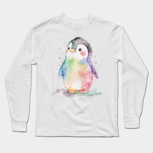 cute baby penguin watercolor Long Sleeve T-Shirt